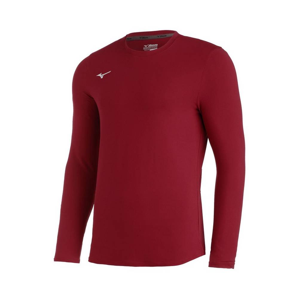 Mizuno Comp Diamond Long Sleeve Crew - Erkek Gömlek - Bordo Türkiye (IOMUZC-941)